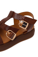 Woman Brown Buckled Thick-Soled Leather Sandal | Derimod