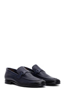 Men's Navy Blue Leather Printed Classic Loafer | Derimod