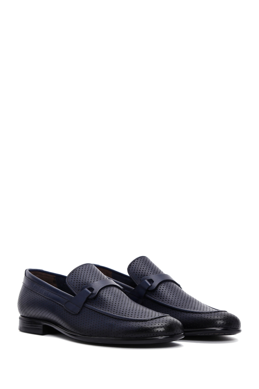 Men's Navy Blue Leather Printed Classic Loafer