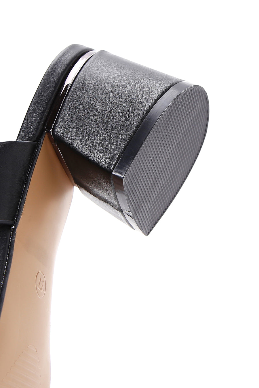 Women's Black Short Thick Heeled Slippers