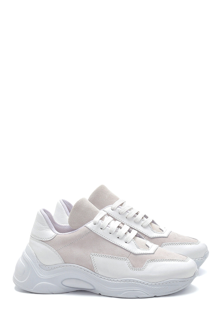 Women's White Leather High Sole Sneaker