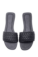 Women's Black Braided Flat Slippers | Derimod