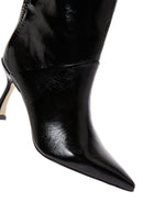 Women's Black Leather Patent Leather Thin Heeled Boots | Derimod