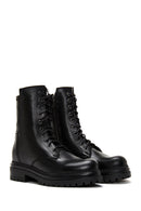 Women's Black Leather Zippered Flat Boots | Derimod