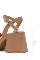 Women's Beige Ankle Buckle Chunky Heel Platform Leather Sandals | Derimod