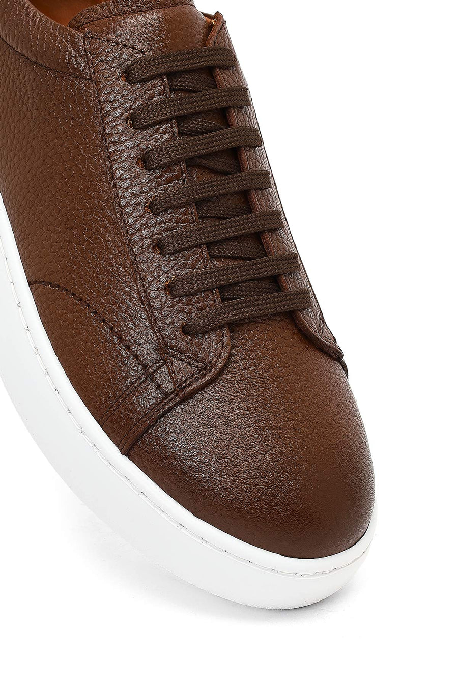 Men's Tan Lace-Up Thick Sole Leather Sneaker
