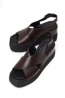 Woman Brown Ankle-Buckle Wedge-Heel Leather Sandal | Derimod