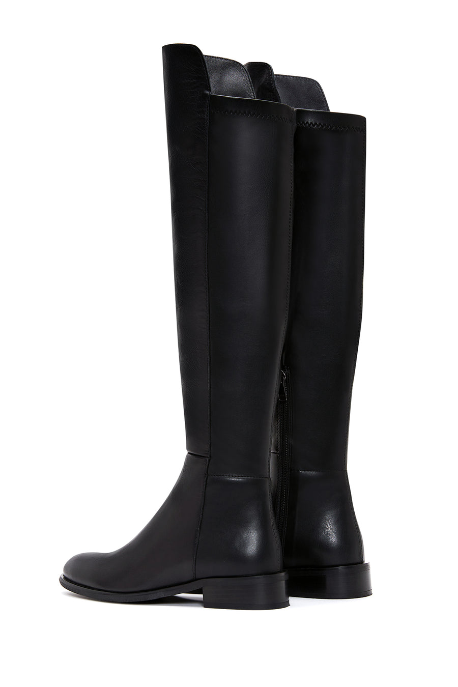 Woman Black Zippered Leather Boot
