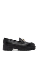 Derimod Gritti Woman Black Buckle-Detail Leather Masculine Loafer | Derimod