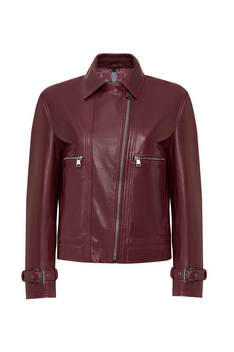 Paloma Women's Burgundy Short Oversize Biker Leather Jacket