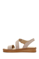 Women's Beige Suede Leather Comfort Sandals | Derimod
