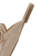 Women's Beige Buckle Suede Leather Slippers | Derimod