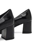 Women's Black Thick Heeled Leather Shoes | Derimod