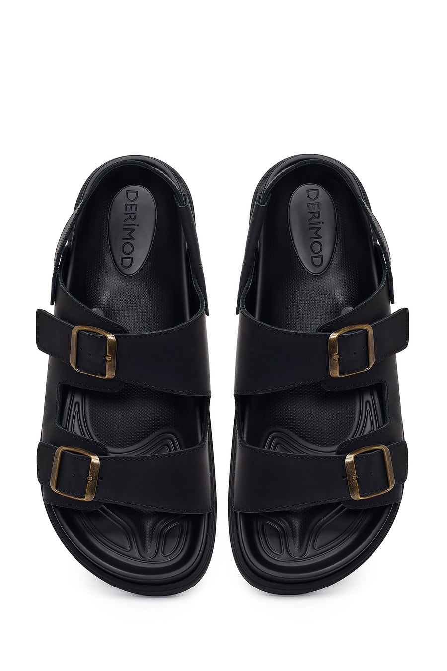 Male Black Double-Buckle Nubuck Leather Sandal
