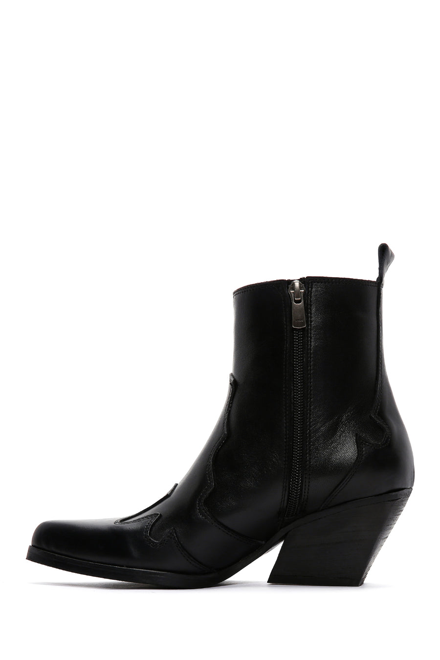 Women's Black Zippered Leather Cowboy Boots