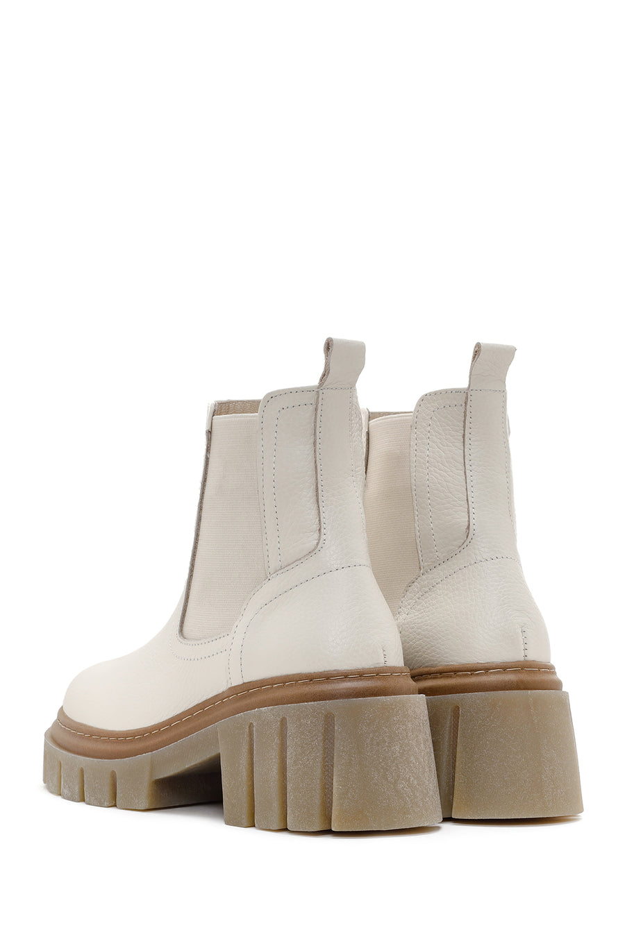 Women's Beige Leather Thick Soled Casual Chelsea Boots