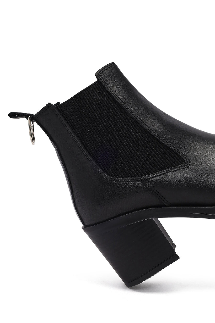 Woman Black Thick-Heeled Leather Cowboy Boots