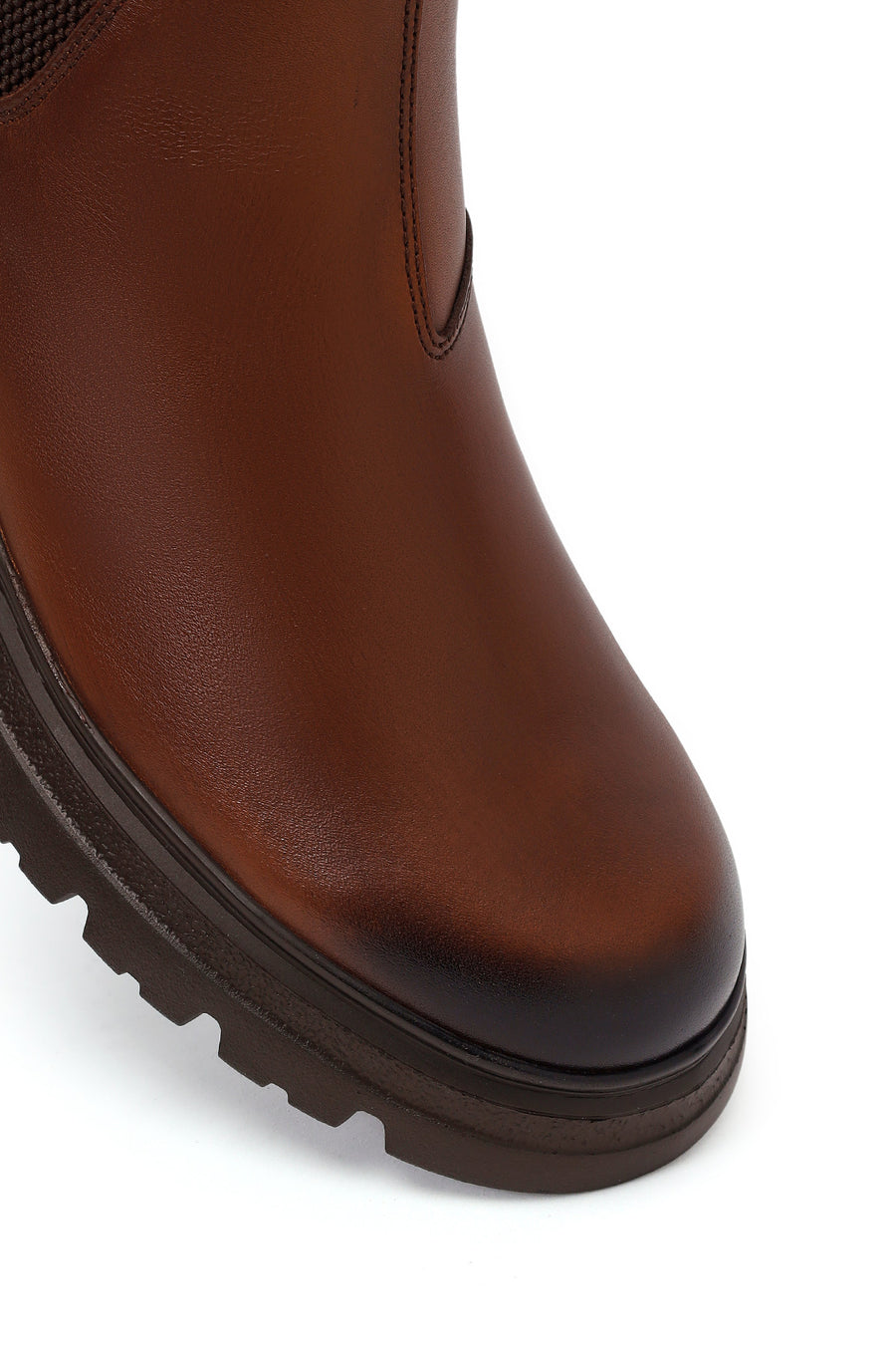 Male Tan Chunky-Soled Leather Chelsea Boots