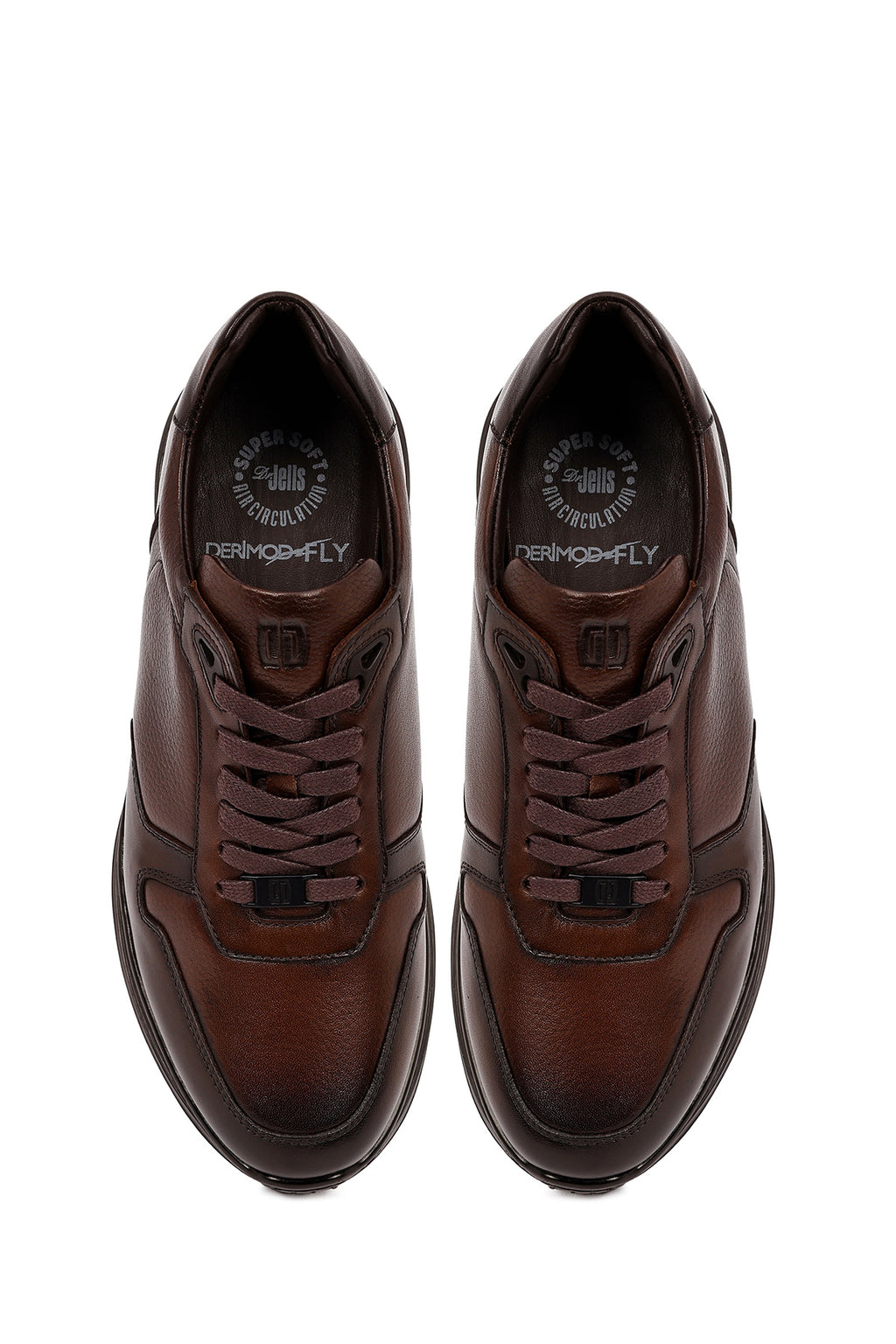 Erkek Kahverengi Bağcıklı Deri Sneaker