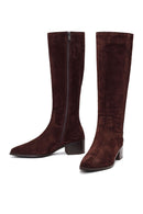 Woman Brown Thick Short-Heeled Zip Closure Suede Leather Boots | Derimod