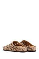 Women's Beige Patterned Suede Leather Slippers | Derimod