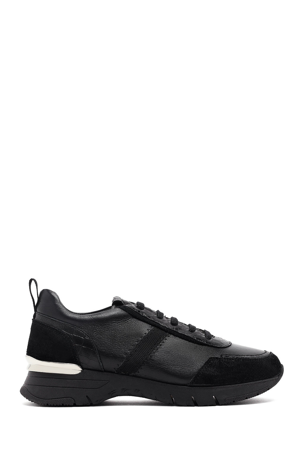 Kadın Siyah Bağcıklı Deri Sneaker