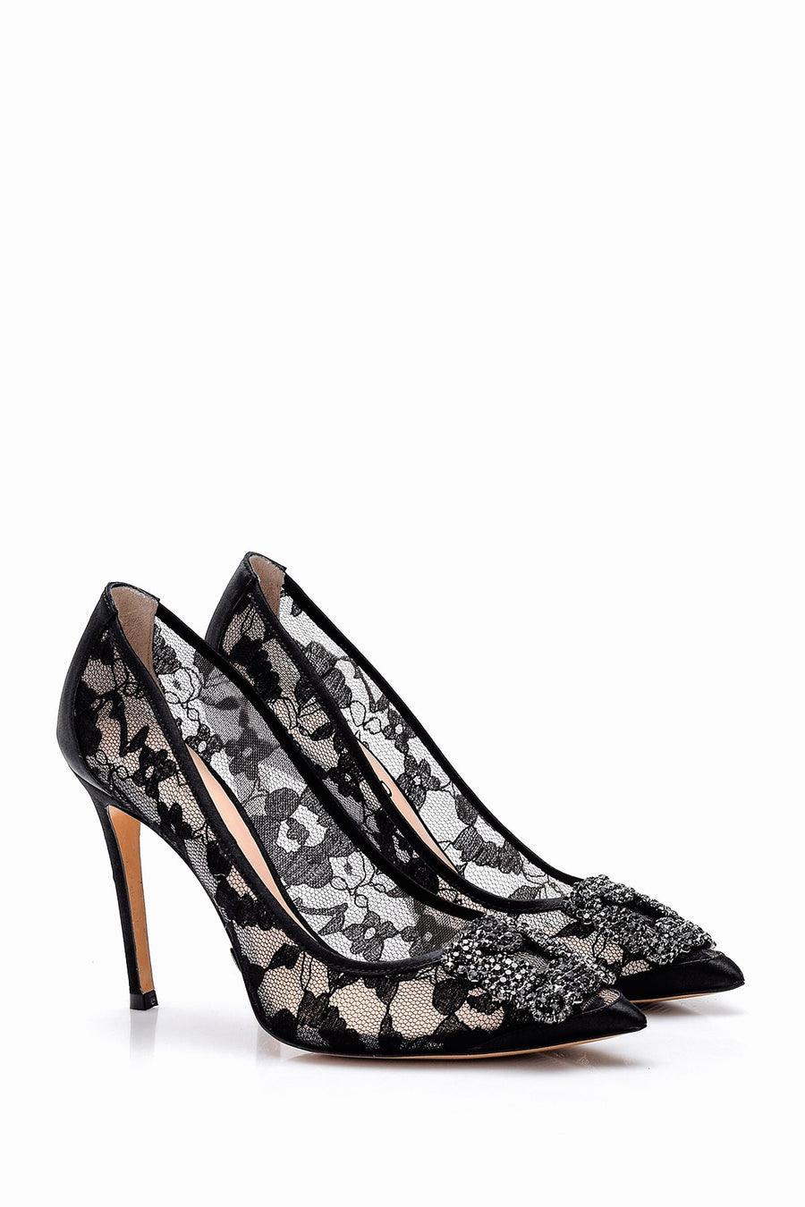 Women's Stone Detailed Lace Leather Stiletto
