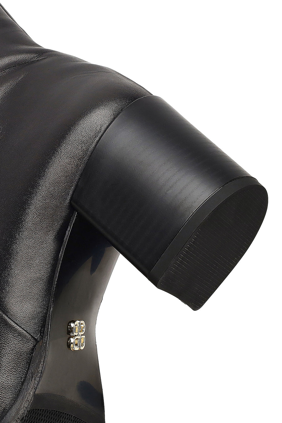 Woman Black Zip Closure Thick-Heeled Leather Boots