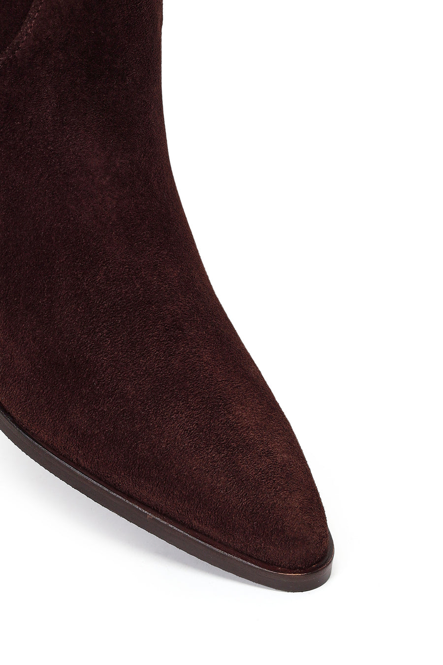 Woman Brown Thick Short-Heeled Zip Closure Suede Leather Boots
