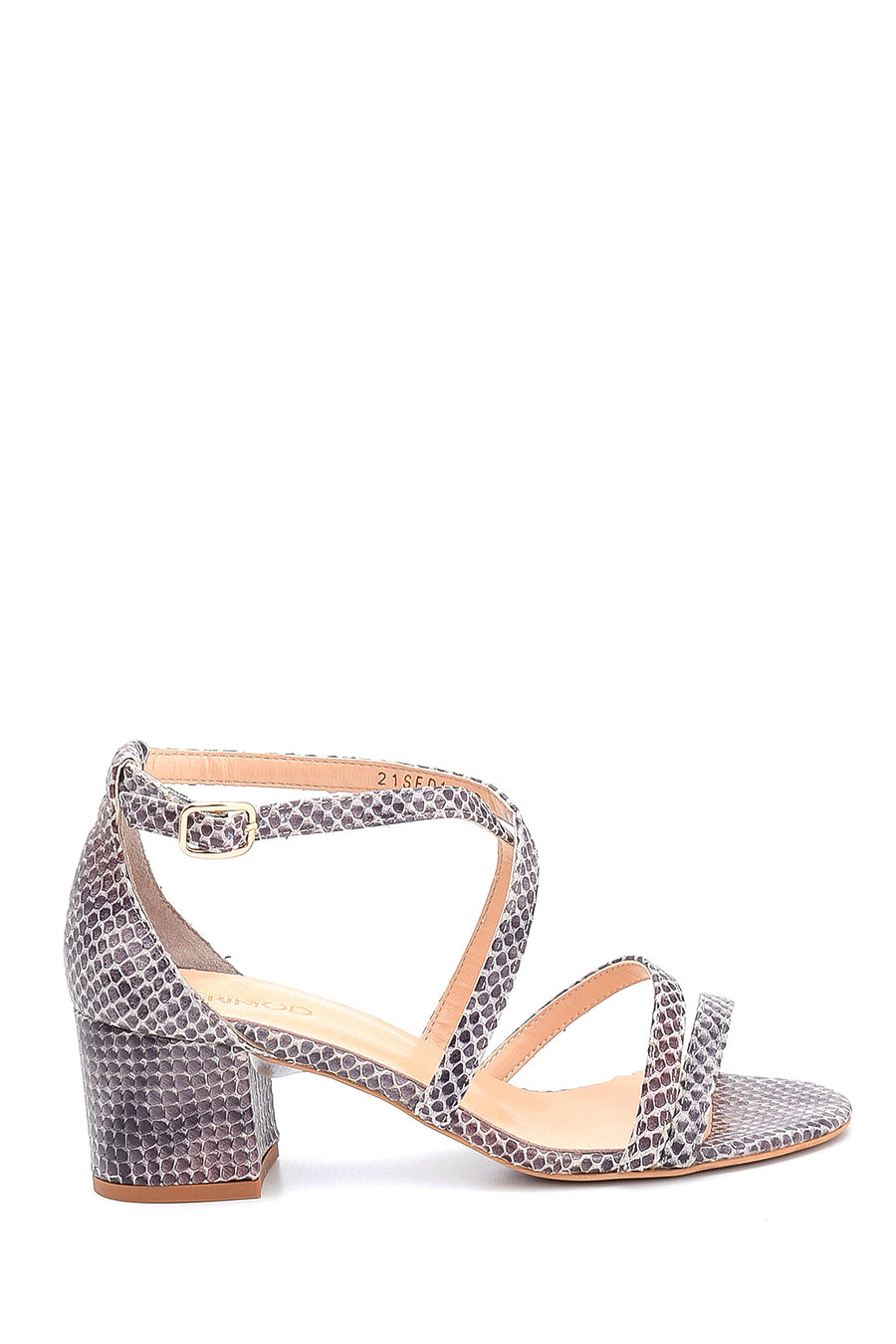 Women's Leather Snakeskin Detailed Heeled Sandals 21SFD161040 | Derimod