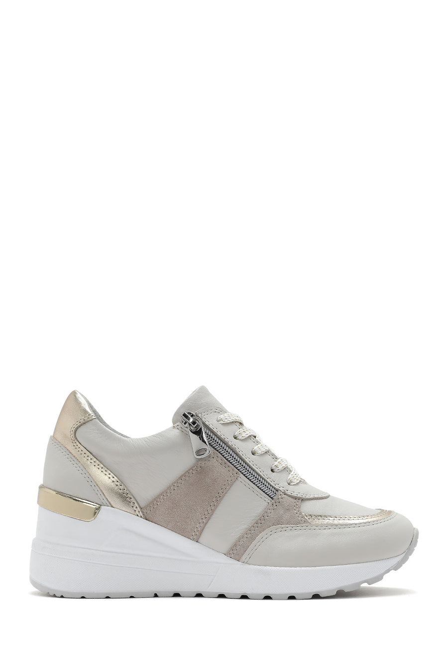 Kadın Bej Dolgu Topuklu Yandan Fermuarlı Deri Sneaker 25SFD370314 | Derimod