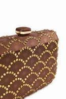 Woman Burgundy Long Chain Strap Stone-Embellished Mini Clutch Evening Bag | Derimod