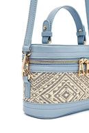Women's Blue Long Strap Patterned Mini Box Crossbody Bag | Derimod