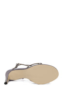 Woman Silver Ankle-Buckle Thin High-Heel Embellished Sandal | Derimod