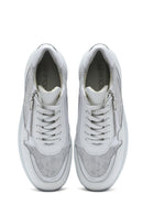 Kadın Beyaz Dolgu Topuklu Bağcıklı Deri Sneaker | Derimod