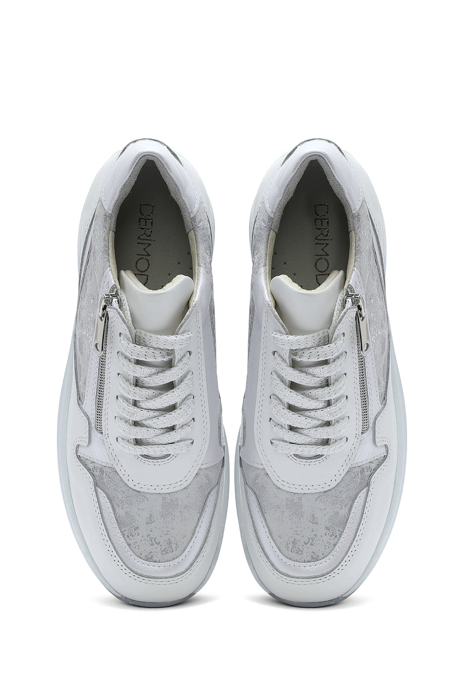 Kadın Beyaz Dolgu Topuklu Bağcıklı Deri Sneaker