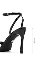 Women's Black Ankle Buckle High Thin Heel Patent Leather Sandals | Derimod