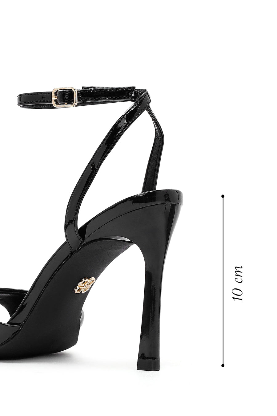 Women's Black Ankle Buckle High Thin Heel Patent Leather Sandals