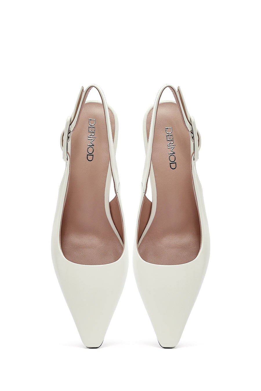 Women's Cream Slingback Low Thin Heel Leather Shoes