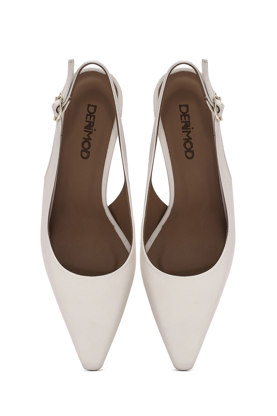 Women's Cream Buckled Ankle Slingback Heeled Leather Shoes