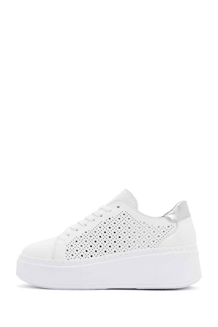 Women's White Thick Sole Lace Up Leather Sneaker