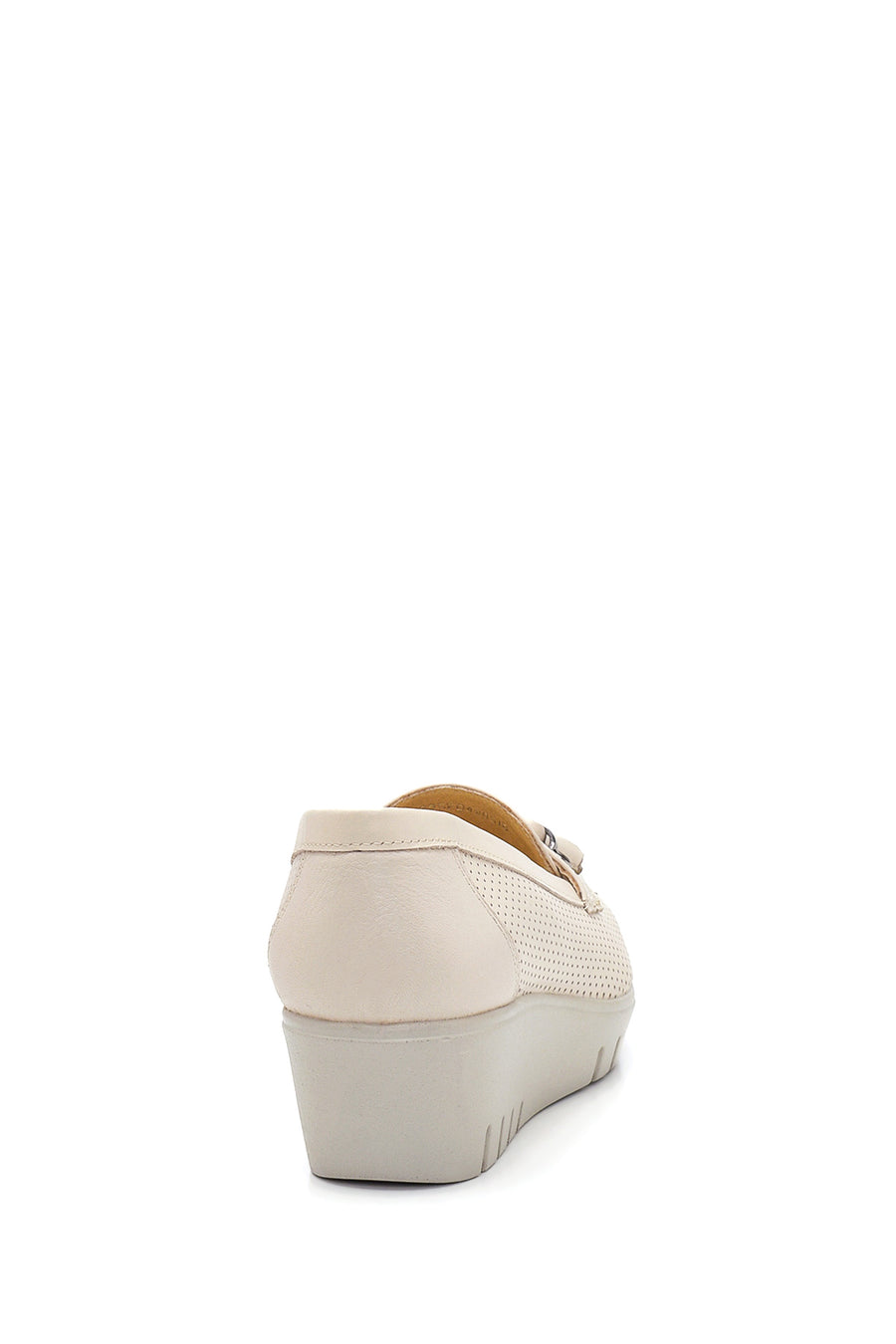 Women's Beige Leather Thick Soled Comfort Shoes