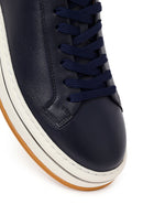 Erkek Lacivert Bağcıklı Kalın Tabanlı Deri Sneaker | Derimod