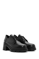 Women's Black Lace-Up Thick Heel Leather Masculine Classic Shoes | Derimod