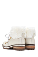 Women's White Leather Lace-up Plush Casual Boots | Derimod
