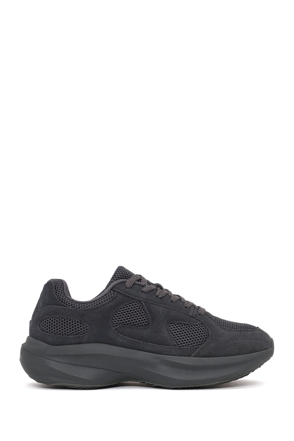 Erkek Gri Bağcıklı Kalın Tabanlı Kumaş Sneaker