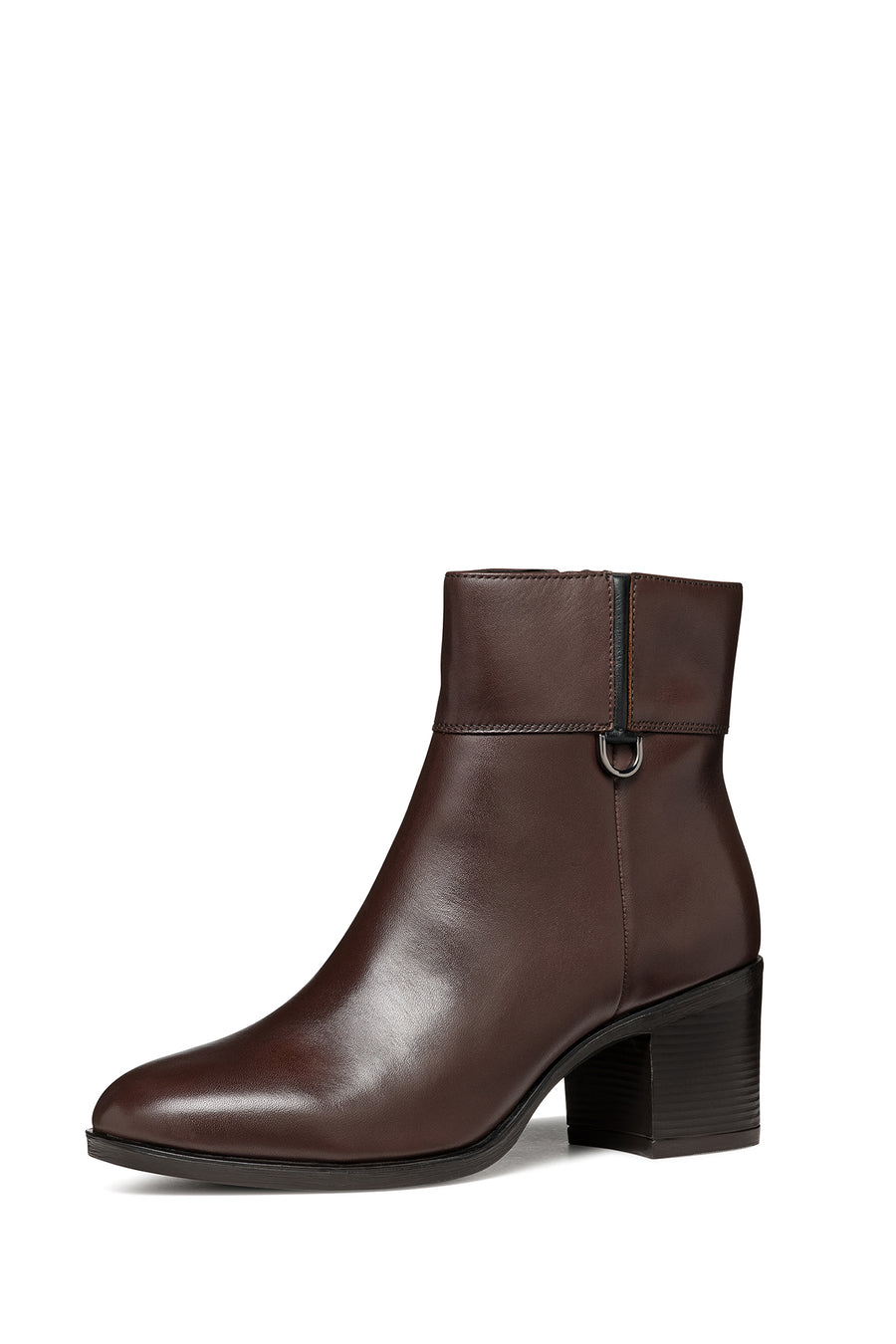 Geox Women's Brown New Asheel Zippered Thick Heel Leather Boots