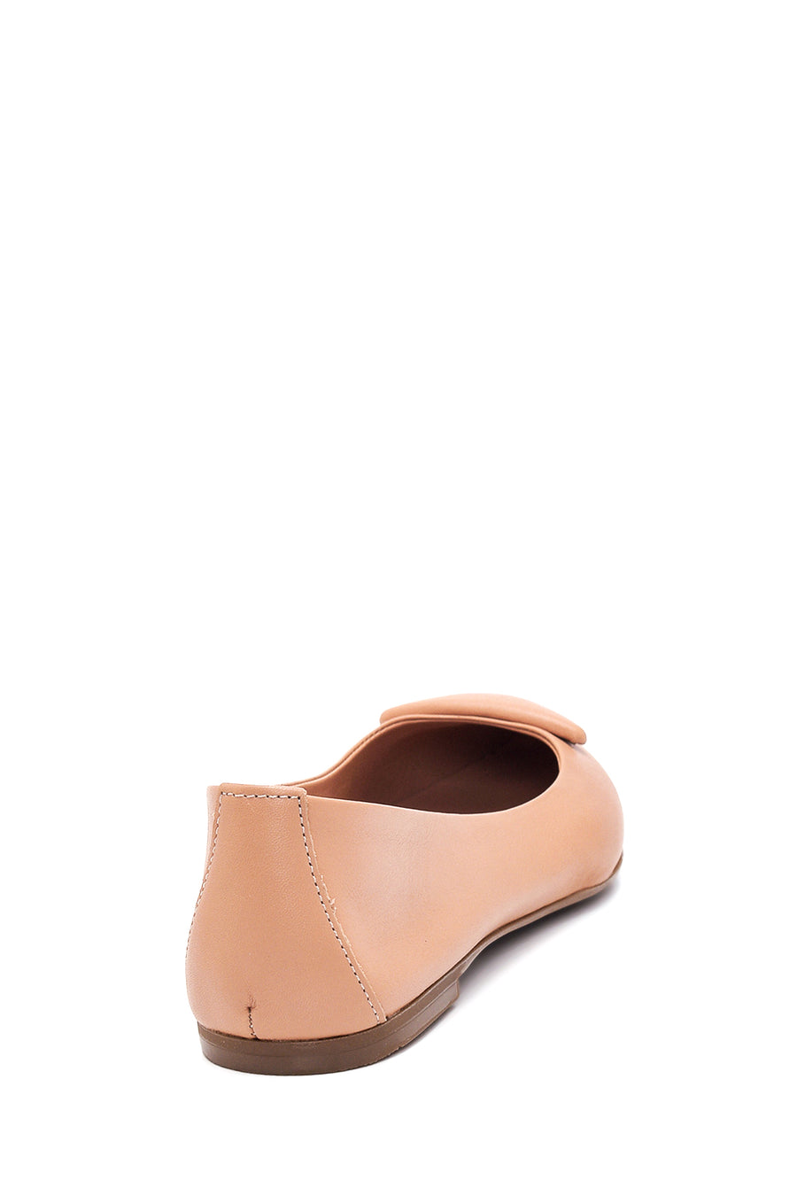 Women's Beige Leather Buckled Ballerinas