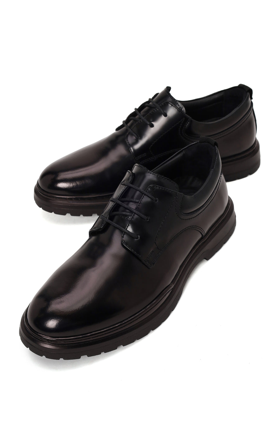 Male Black Lace-Up Thick-Soled Leather Casual Shoes