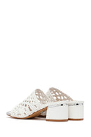 Women's White Knitted Short Thick Heeled Slippers | Derimod